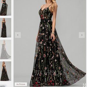 Black floor length floral gown